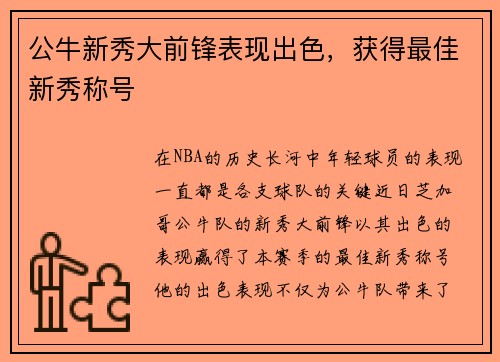 公牛新秀大前锋表现出色，获得最佳新秀称号